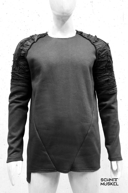 Gothic Pullover, Pullover destroyed Style, destroyed sweater, postapokalyptische Mode, postapokalyptischer Pullover, darkcyberfashion Gothicmode für Herren, Cyberfashion für Herren