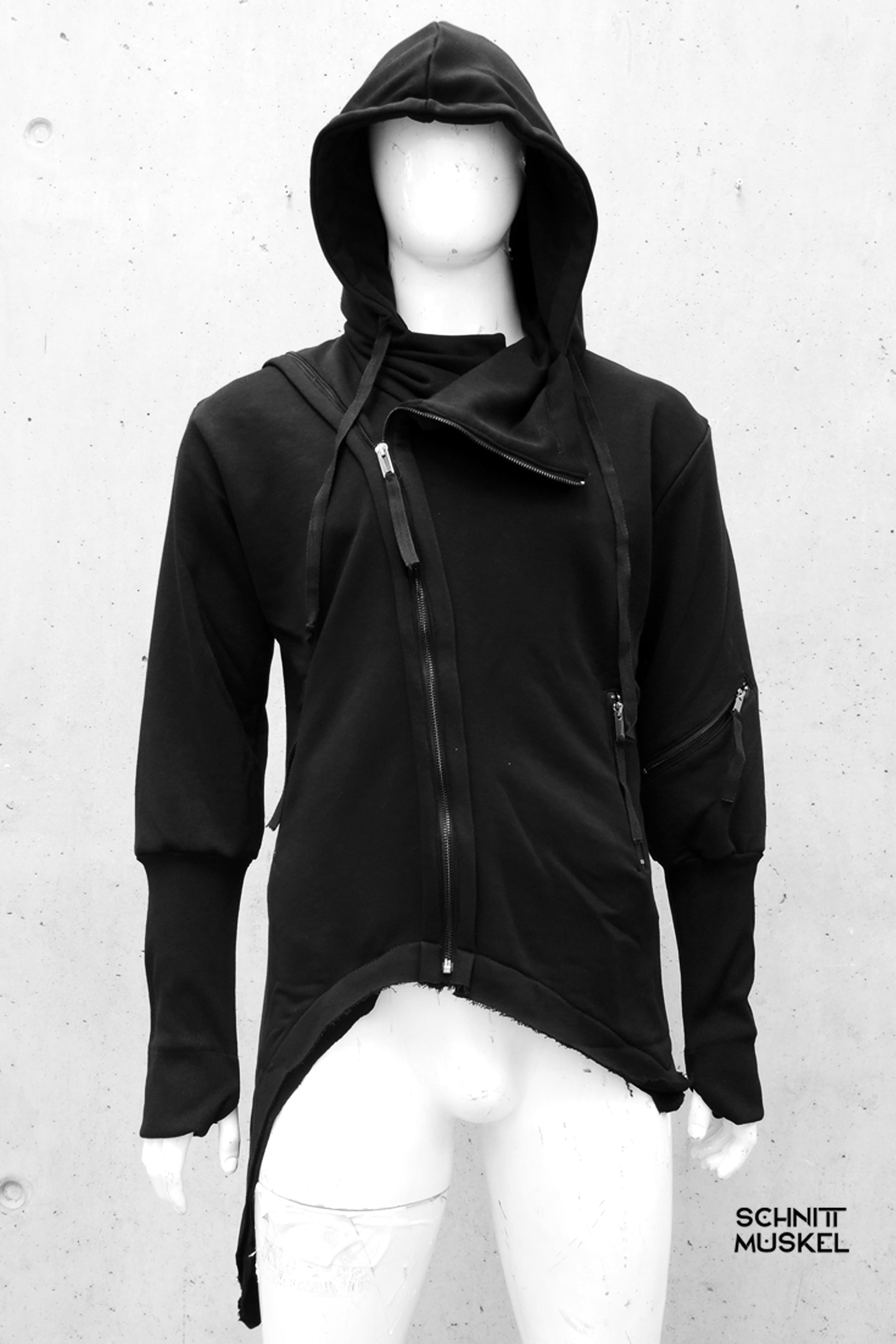 Kapuzenjacke asymmetrisch, Kapuzenjacke dark avantgarde, darkavantgarde fashion, Gothic Kapuzenjacke, Gothic Kapuzenhoodie, darkavantgarde hoodie